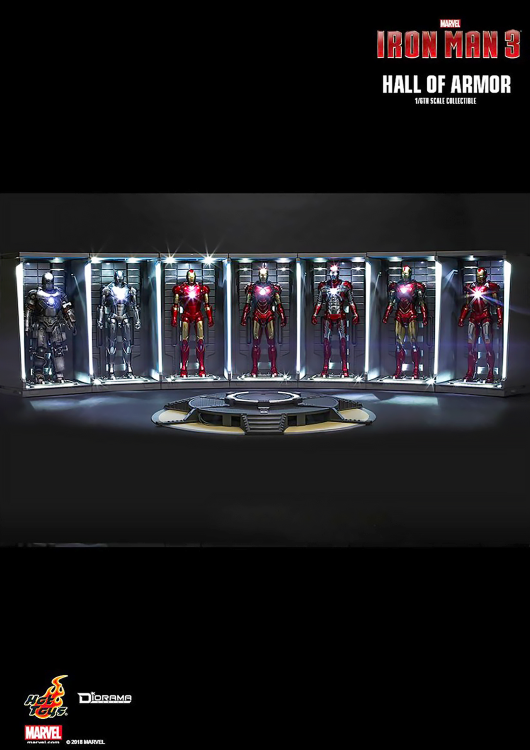 HOT TOYS MARVEL IRON MAN 2 HALL OF ARMOR COLLECTIBLE ( SET OF 7 ) 1/6 DS001C - Anotoys Collectibles