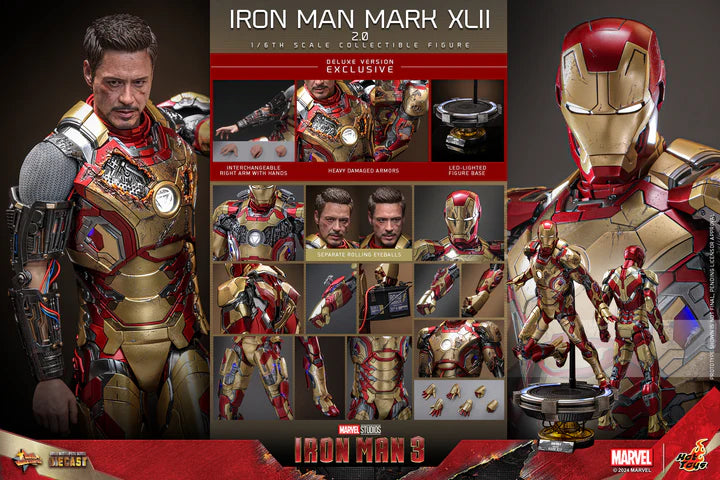 HOT TOYS MARVEL’S IRON MAN 3 - 1/6TH SCALE IRON MAN MARK 42 XLII (2.0) COLLECTIBLE FIGURE (DELUXE VERSION) - MMS759D66 - Anotoys Collectibles