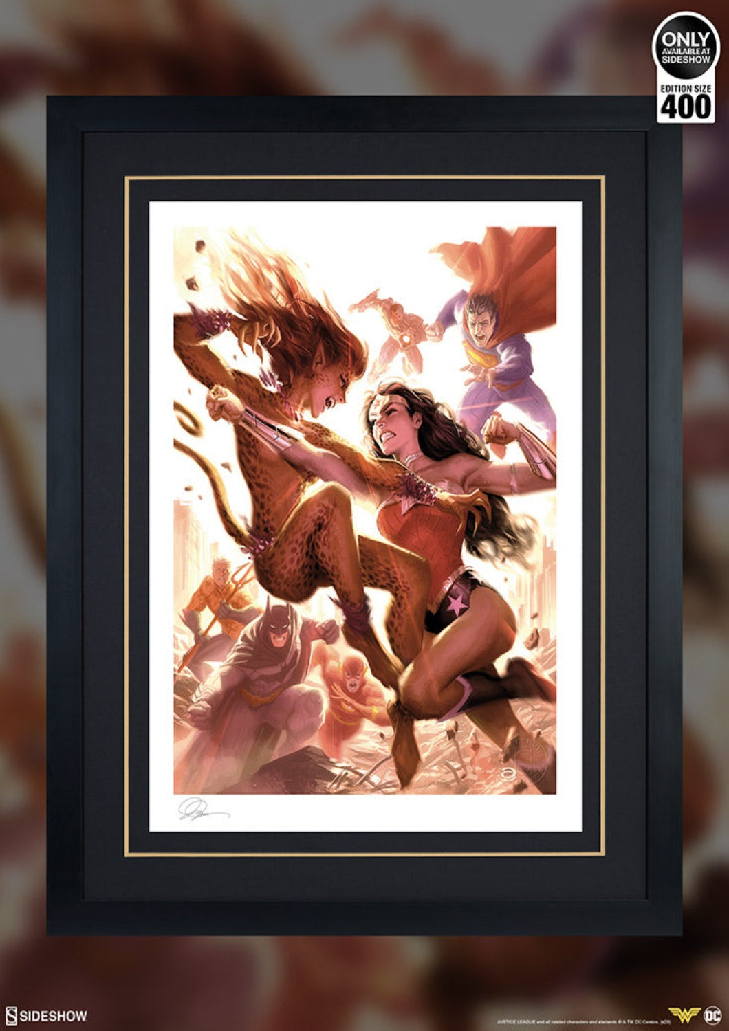 SIDESHOW WONDER WOMAN VS CHEETAH ART PRINT 500961U - Anotoys Collectibles