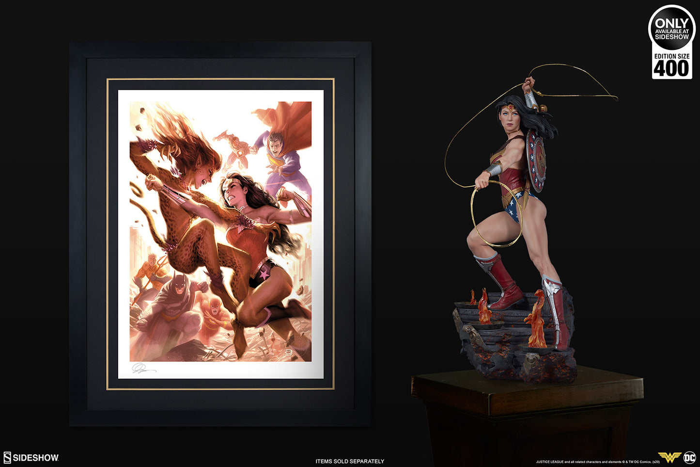 SIDESHOW WONDER WOMAN VS CHEETAH ART PRINT 500961U - Anotoys Collectibles