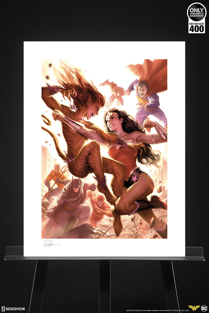 SIDESHOW WONDER WOMAN VS CHEETAH ART PRINT 500961U - Anotoys Collectibles
