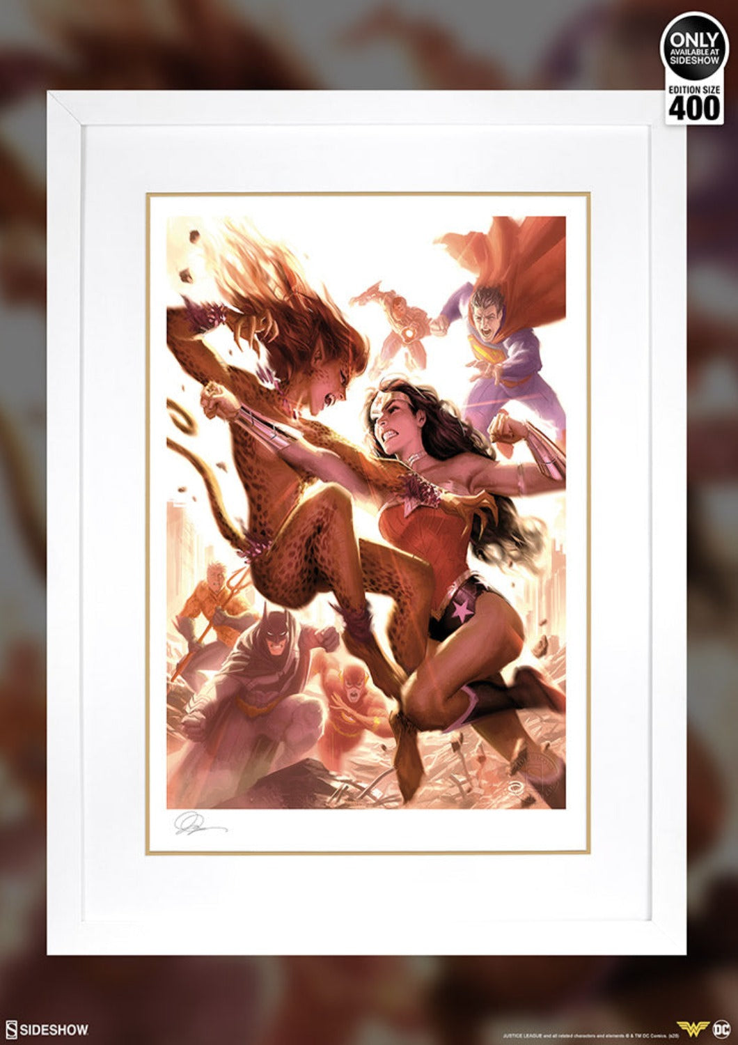 SIDESHOW WONDER WOMAN VS CHEETAH ART PRINT 500961U - Anotoys Collectibles