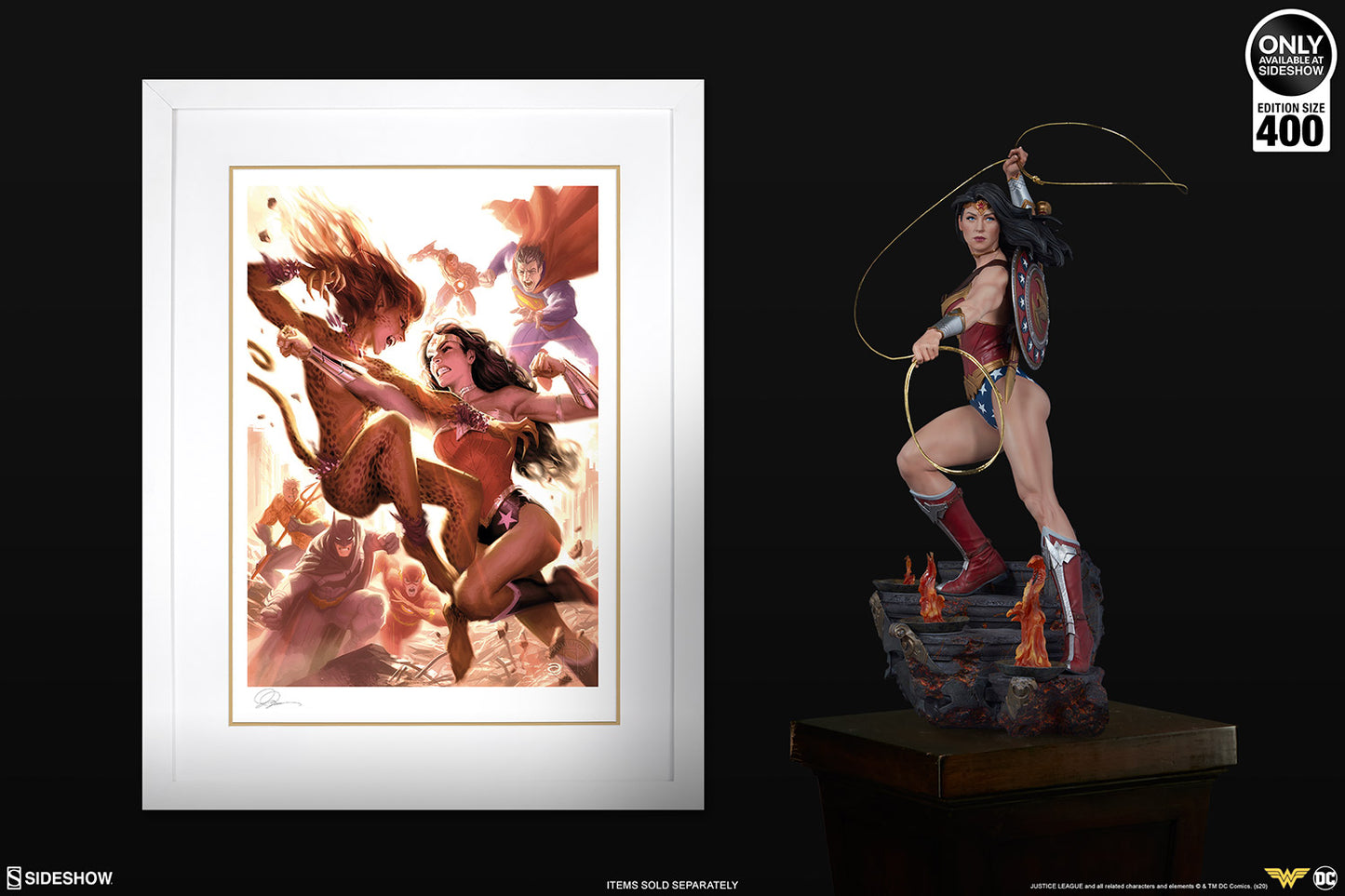 SIDESHOW WONDER WOMAN VS CHEETAH ART PRINT 500961U - Anotoys Collectibles