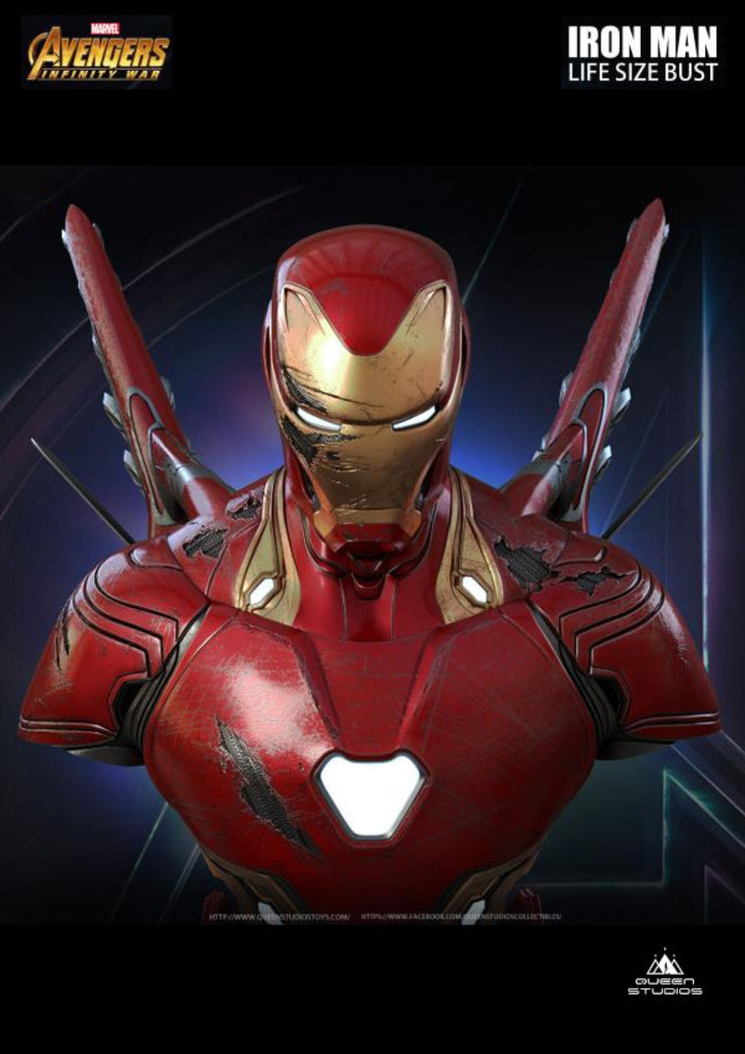 QUEEN STUDIOS MARVEL IRON MAN MARK L - MARK 50 BATTLE DAMAGED BUST 1/1 - Anotoys Collectibles