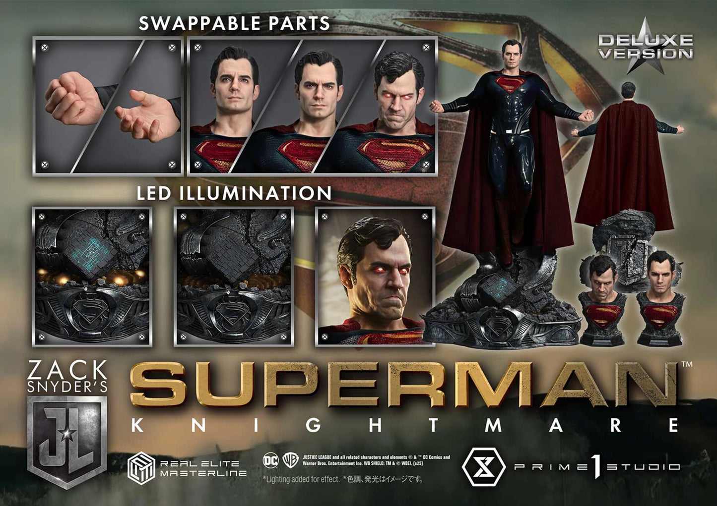PRIME 1 STUDIO REAL ELITE MASTERLINE JUSTICE LEAGUE (FILM) SUPERMAN KNIGHTMARE COLOR EDITION DX BONUS VERSION(PRE-ORDER) - Anotoys Collectibles