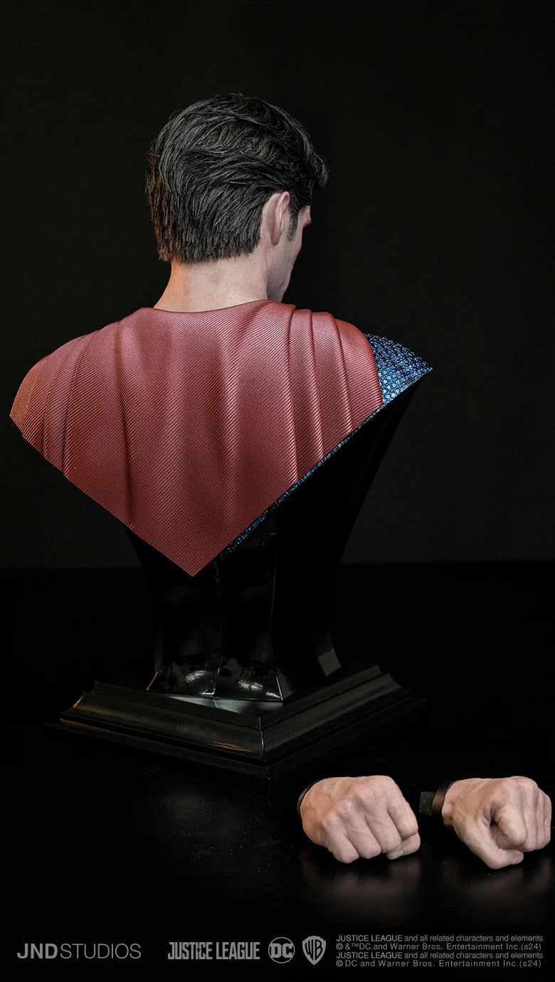 JND STUDIOS JUSTICE LEAGUE SUPERMAN HYPERREAL MOVIE STATUE 1/3 SCALE (BLUE & RED) W/ BUST - Anotoys Collectibles