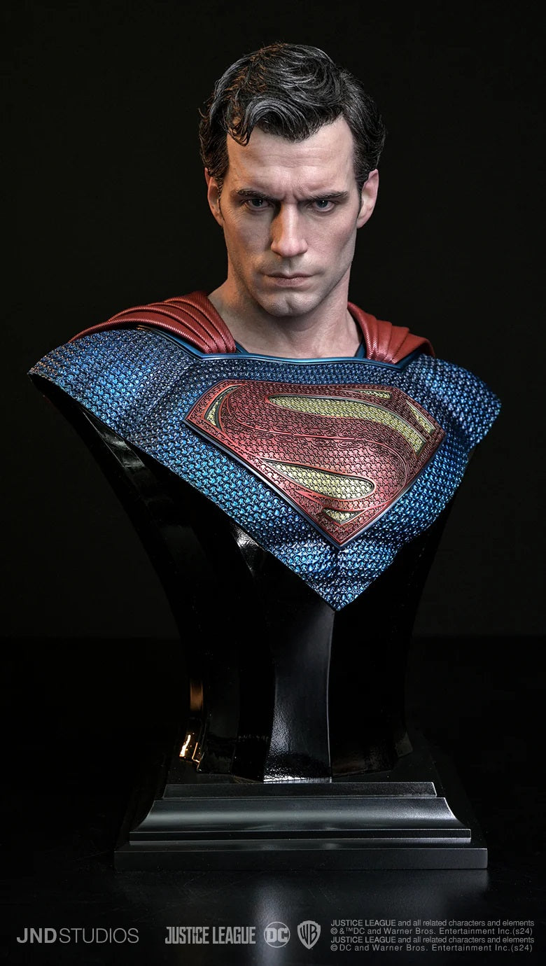 JND STUDIOS JUSTICE LEAGUE SUPERMAN HYPERREAL MOVIE STATUE 1/3 SCALE (BLUE & RED) W/ BUST - Anotoys Collectibles