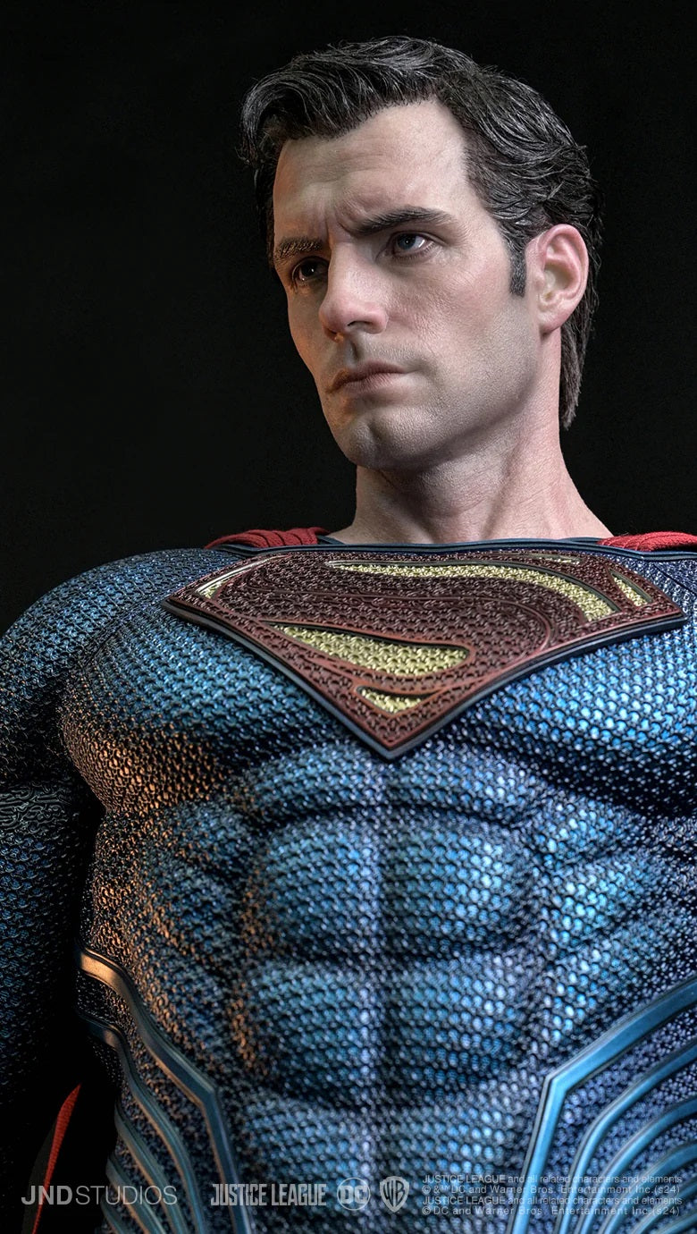 JND STUDIOS JUSTICE LEAGUE SUPERMAN HYPERREAL MOVIE STATUE 1/3 SCALE (BLUE & RED) W/ BUST - Anotoys Collectibles