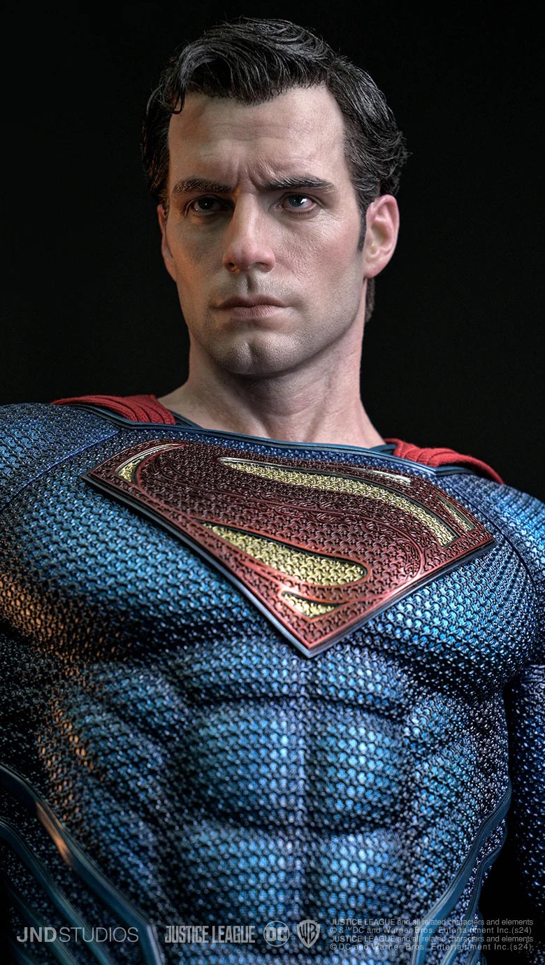 JND STUDIOS JUSTICE LEAGUE SUPERMAN HYPERREAL MOVIE STATUE 1/3 SCALE (BLUE & RED) W/ BUST - Anotoys Collectibles