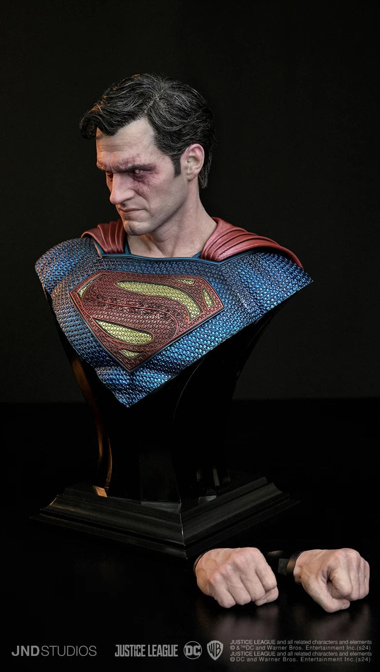JND STUDIOS JUSTICE LEAGUE SUPERMAN HYPERREAL MOVIE STATUE 1/3 SCALE (BLUE & RED) W/ BUST - Anotoys Collectibles