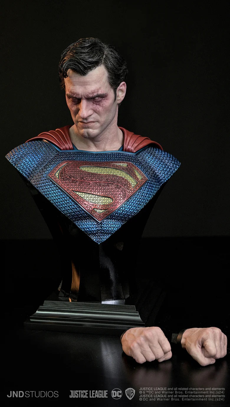 JND STUDIOS JUSTICE LEAGUE SUPERMAN HYPERREAL MOVIE STATUE 1/3 SCALE (BLUE & RED) W/ BUST - Anotoys Collectibles