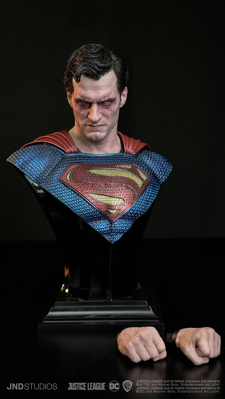 JND STUDIOS JUSTICE LEAGUE SUPERMAN HYPERREAL MOVIE STATUE 1/3 SCALE (BLUE & RED) W/ BUST - Anotoys Collectibles