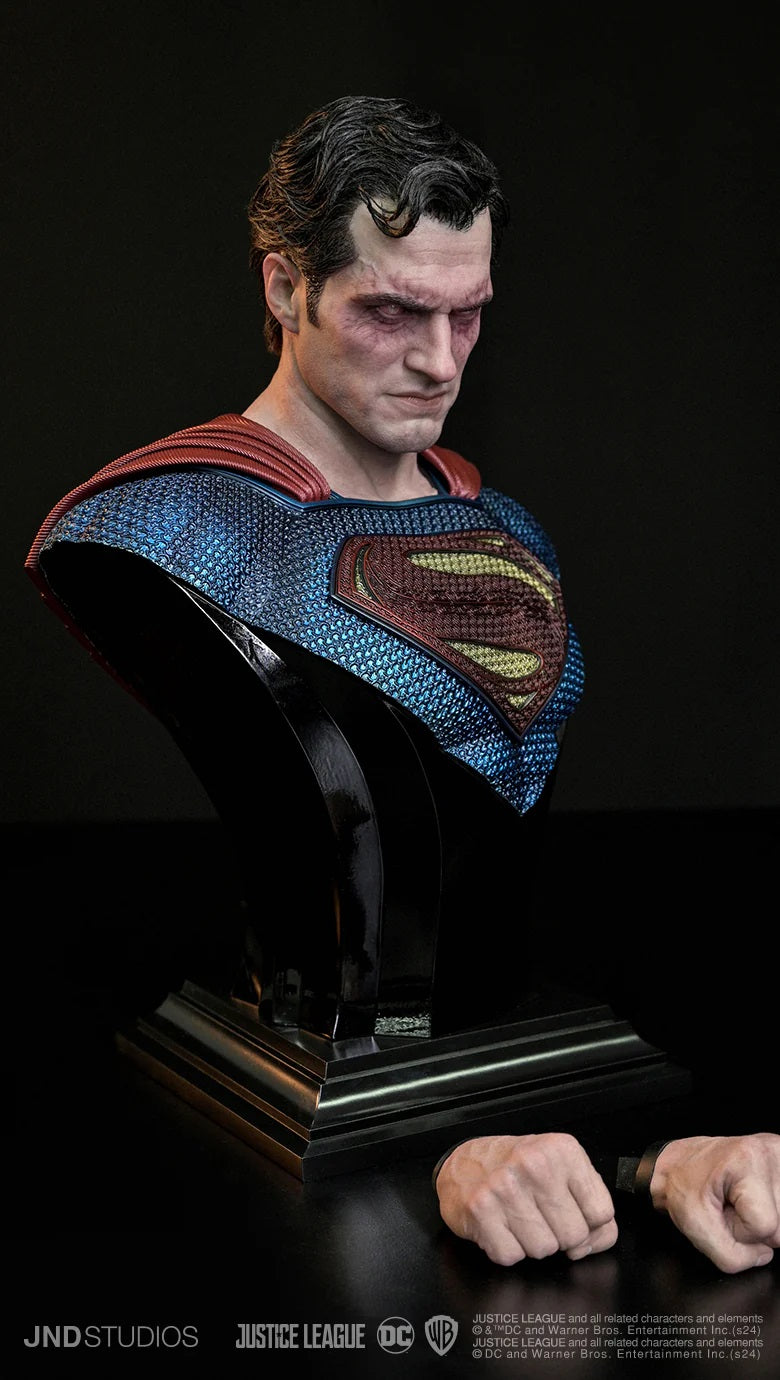 JND STUDIOS JUSTICE LEAGUE SUPERMAN HYPERREAL MOVIE STATUE 1/3 SCALE (BLUE & RED) W/ BUST - Anotoys Collectibles