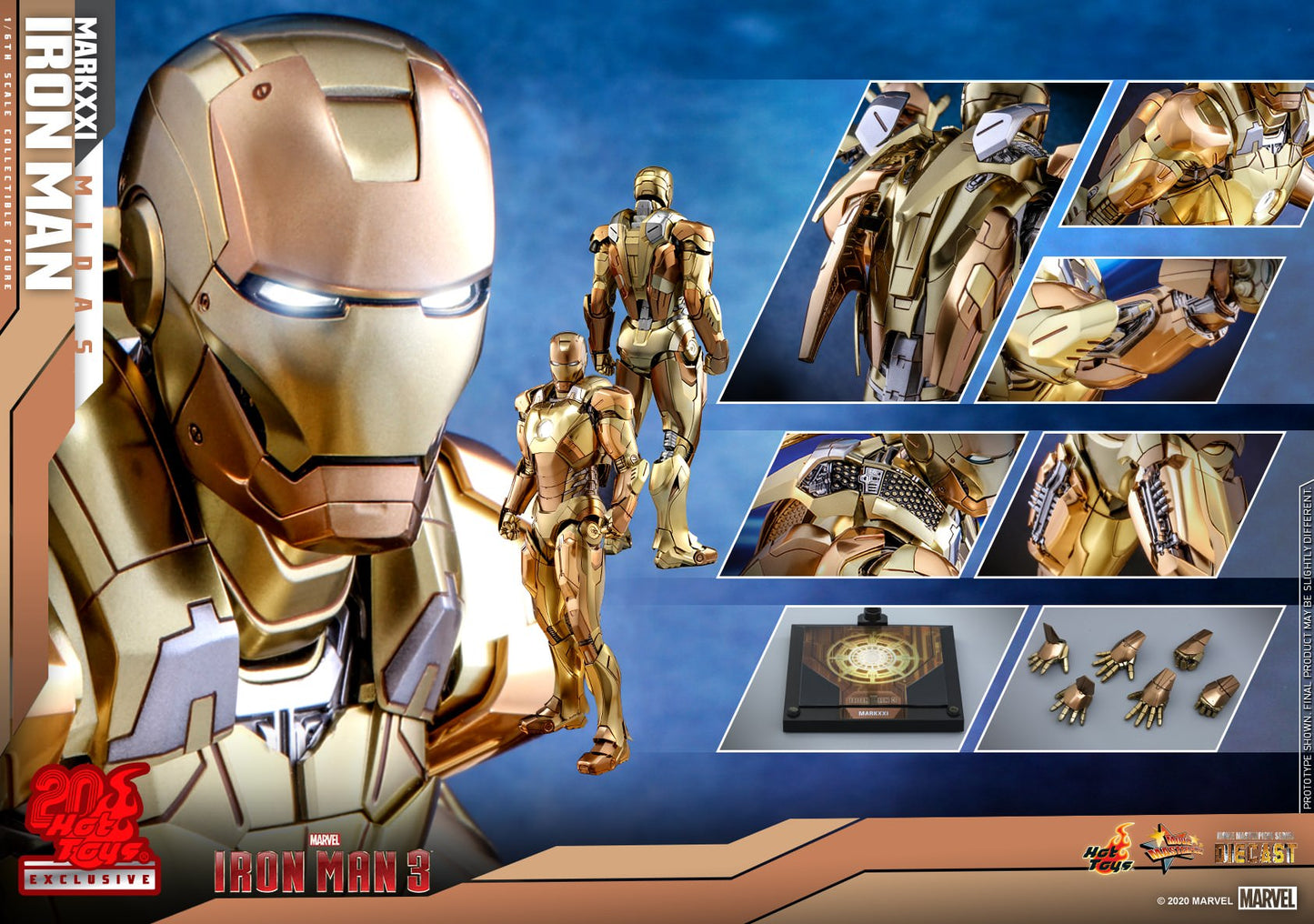 HOT TOYS MARVEL IRON MAN 3 XXI (MIDAS) COLLECTIBLE FIGURE 1/6 MMS586D36 - Anotoys Collectibles