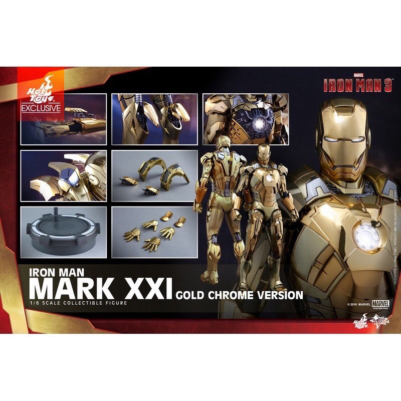 HOT TOYS MARVEL IRON MAN 3: IRON MAN MARK XXI 21 MIDAS (GOLD CHROME VERSION) - MMS341 - Anotoys Collectibles