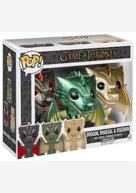 FUNKO POP! GAME OF THRONES FIGURES 3-PACK -DROGON, RHAEGAL & VISERION METALLIC VERSION - Anotoys Collectibles