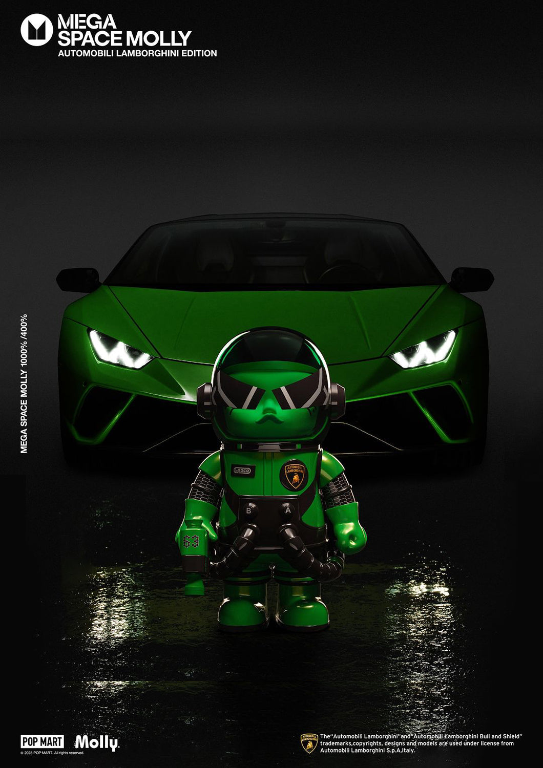 POP MART MEGA SPACE MOLLY AUTOMOBILE LAMBORGHINI EDITION GREEN VERSION