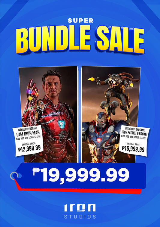 BUNDLE: Iron Studios Avengers: Endgame Iron Patriot and Rocket + I Am Iron Man 1:10 Scale