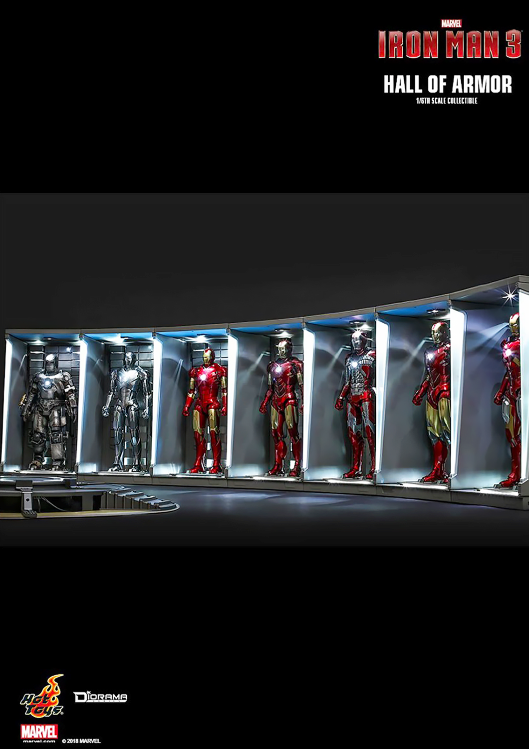 HOT TOYS MARVEL IRON MAN 2 HALL OF ARMOR COLLECTIBLE ( SET OF 7 ) 1/6 DS001C - Anotoys Collectibles