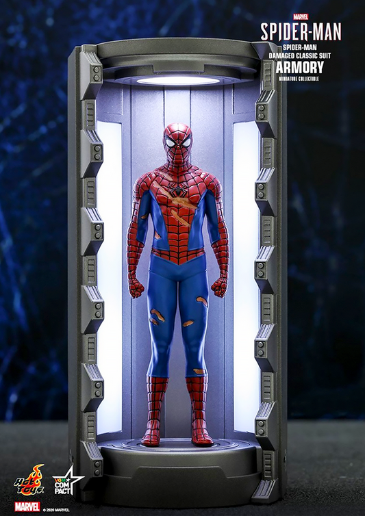 HOT TOYS MARVEL SPIDERMAN DAMAGED CLASSIC SUIT ARMORY MINIATURE COLLECTIBLE VGMC019 - Anotoys Collectibles