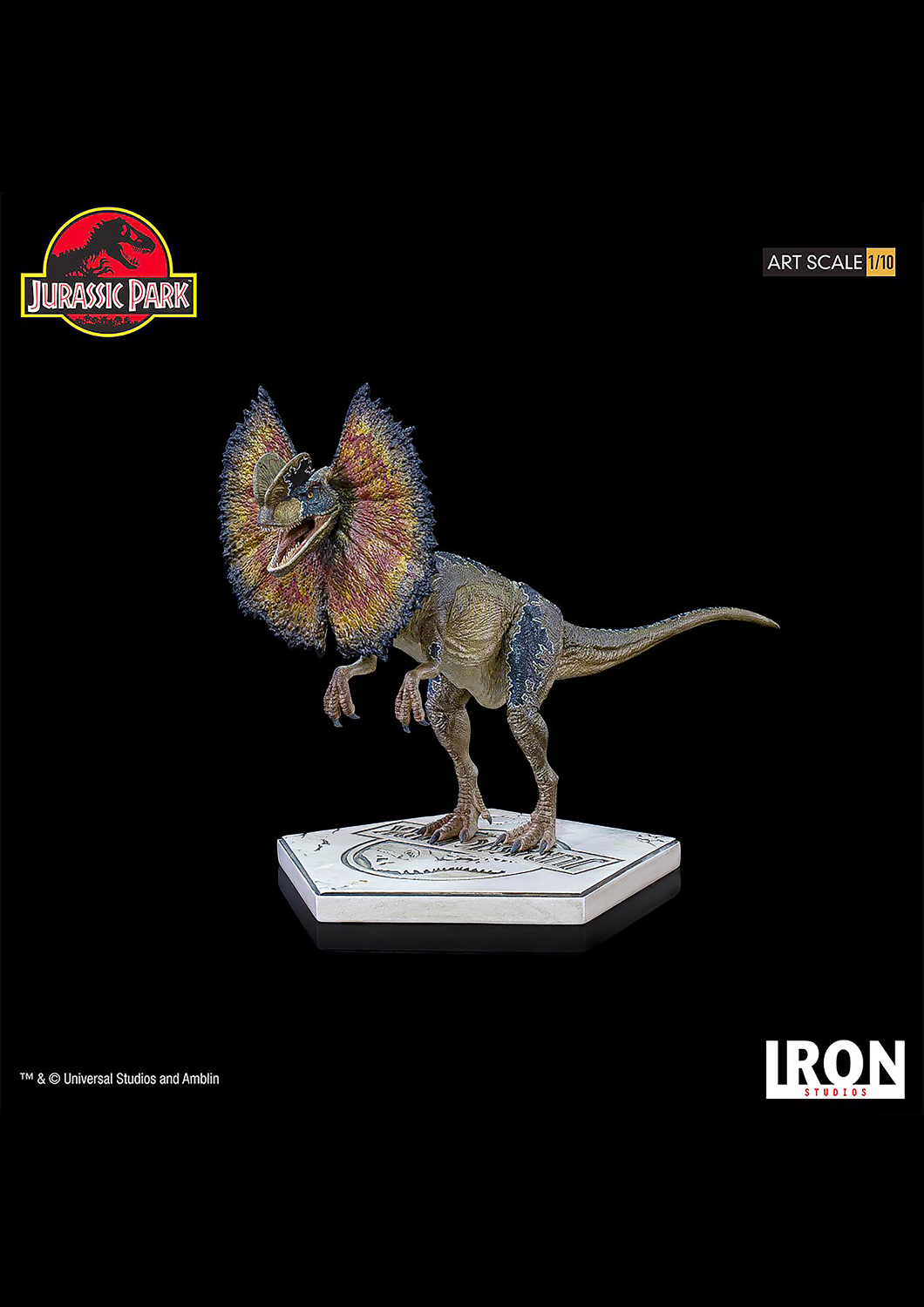 IRON STUDIOS JURASSIC PARK DILOPHOSAURUS 1/10 736532715067 - Anotoys Collectibles