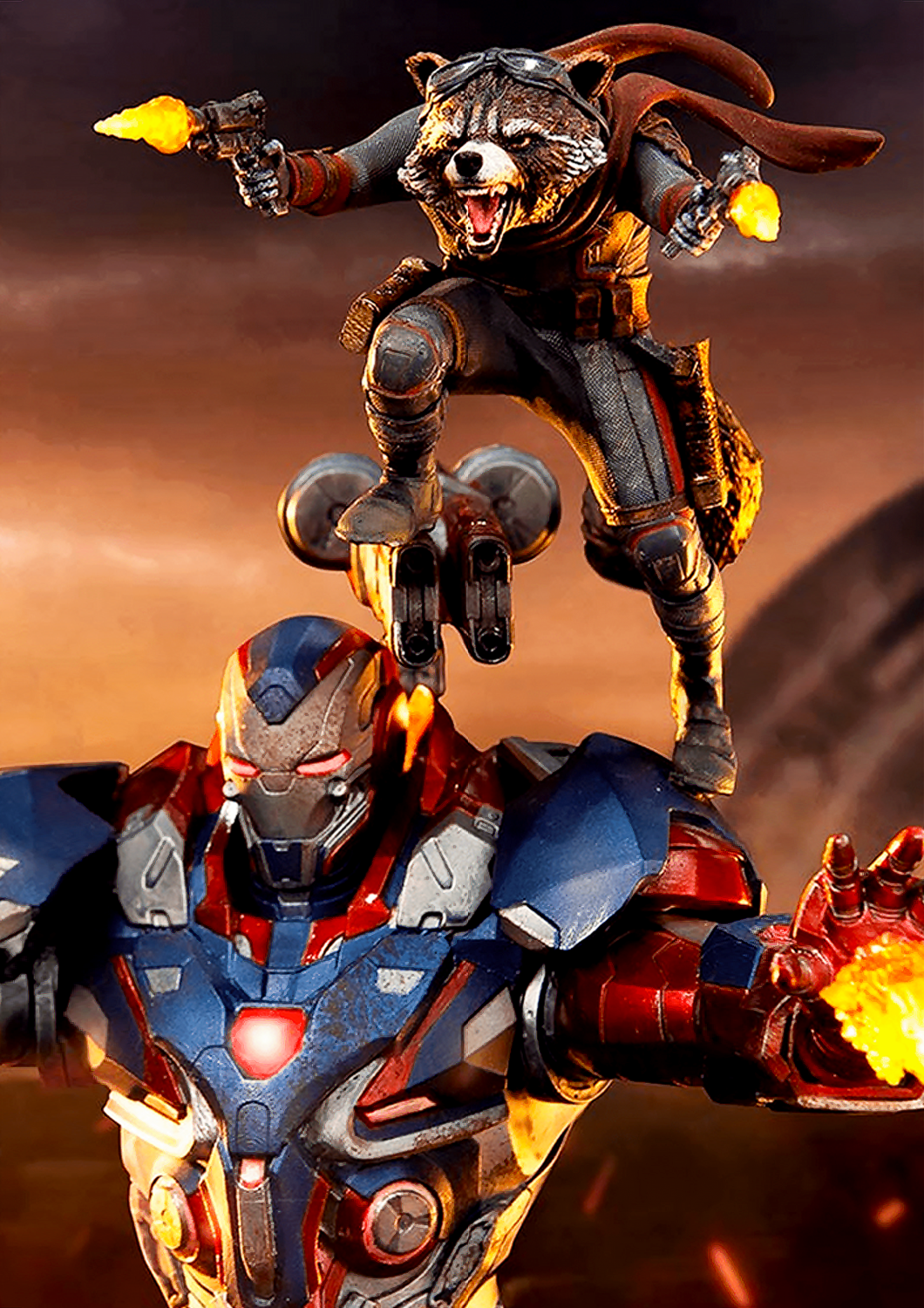 BUNDLE: Iron Studios Avengers: Endgame Iron Patriot and Rocket + I Am Iron Man 1:10 Scale